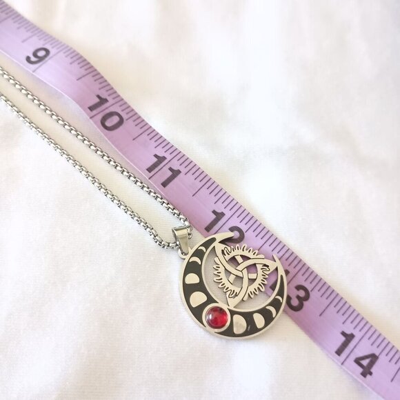Mystical Moon Witch Knot Stainless Steel Celtic Trinity Knot Pendant Necklace Re - Picture 4 of 6